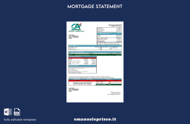 modello di estratto conto mutuo bancario France Credite Agricole stile verificat